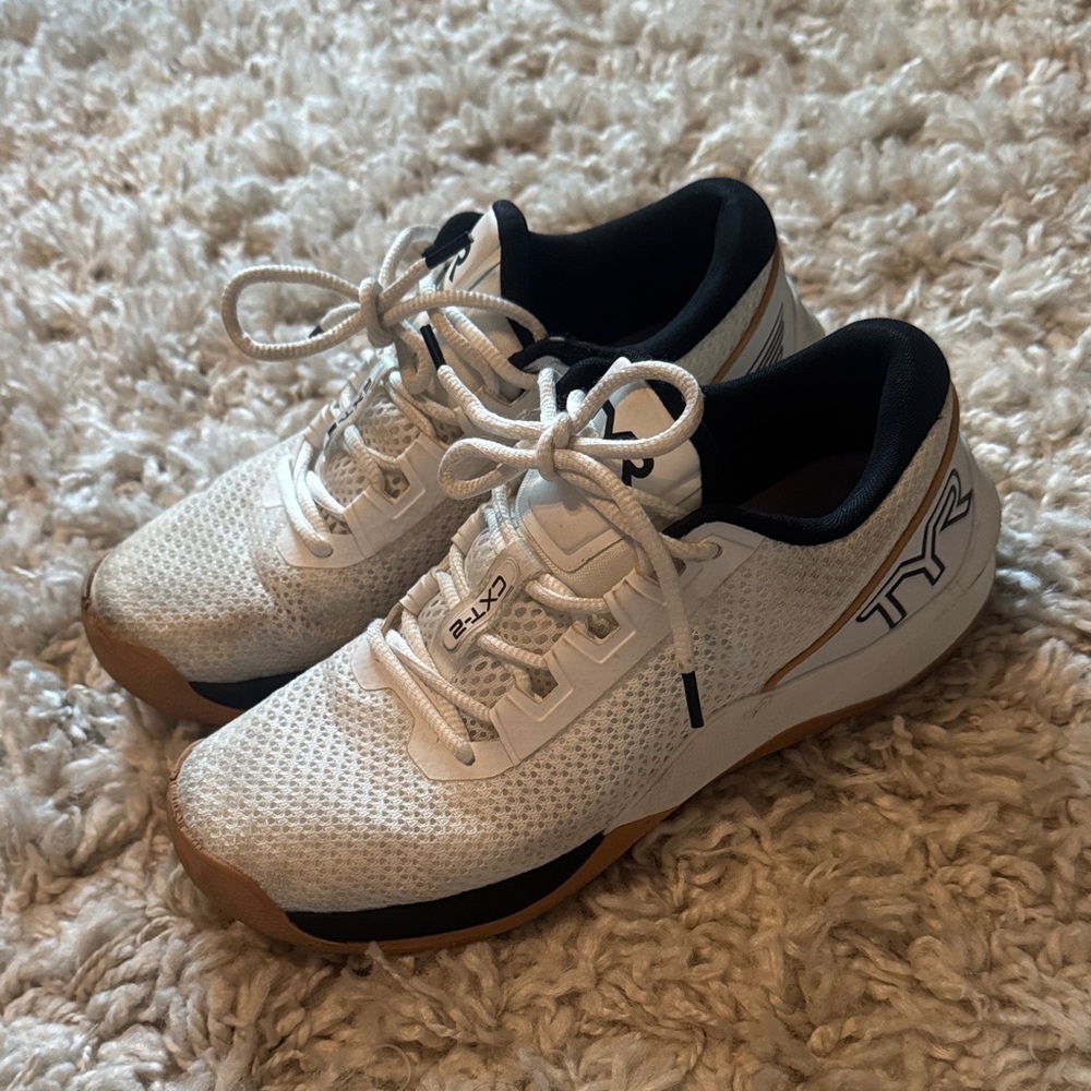 TYR White and Black Sneakers with Tan Soles